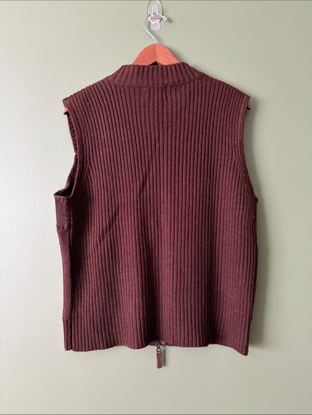VTG Designer Studio Originals Brown Zip-Front Suede Patchwork Knit Vest Sz L - Picture 4 of 4
